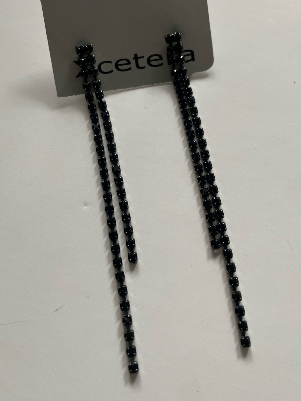 Y2K Vintage Xcetera Black Rhinestone Double Strand Dangle Earrings NWT